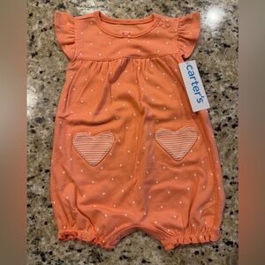 Carter's Coral Polka Dot Heart Baby Romper NWT